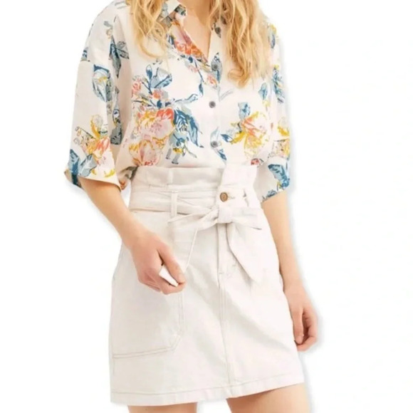 NWT Free People Splendor Grass Skirt Oatmeal Tie Waist Paper Bag Mini Size 12 - Picture 1 of 9